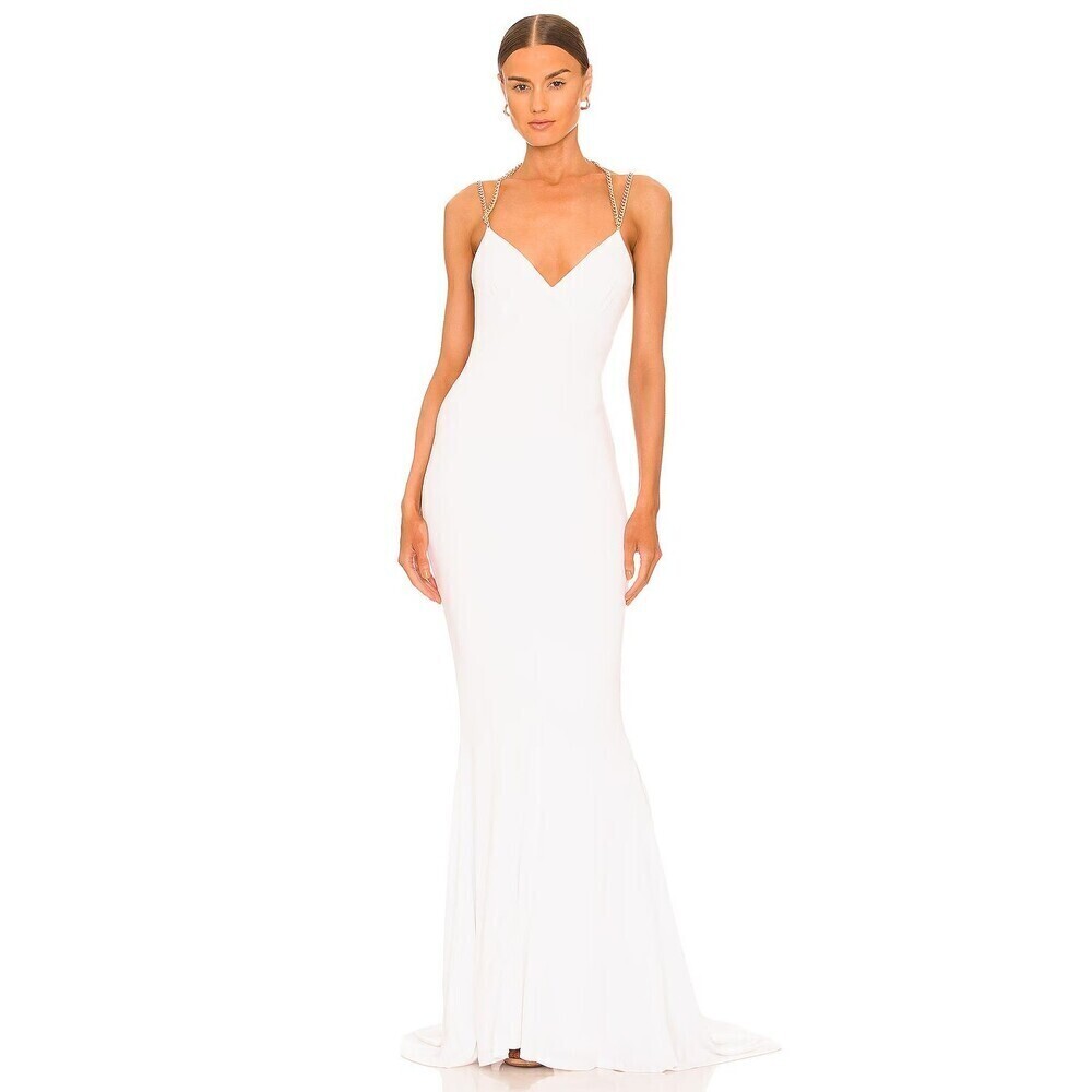 Retrofete Floor Length Gown Valentina Large White Back Chain Lined Holiday Dress